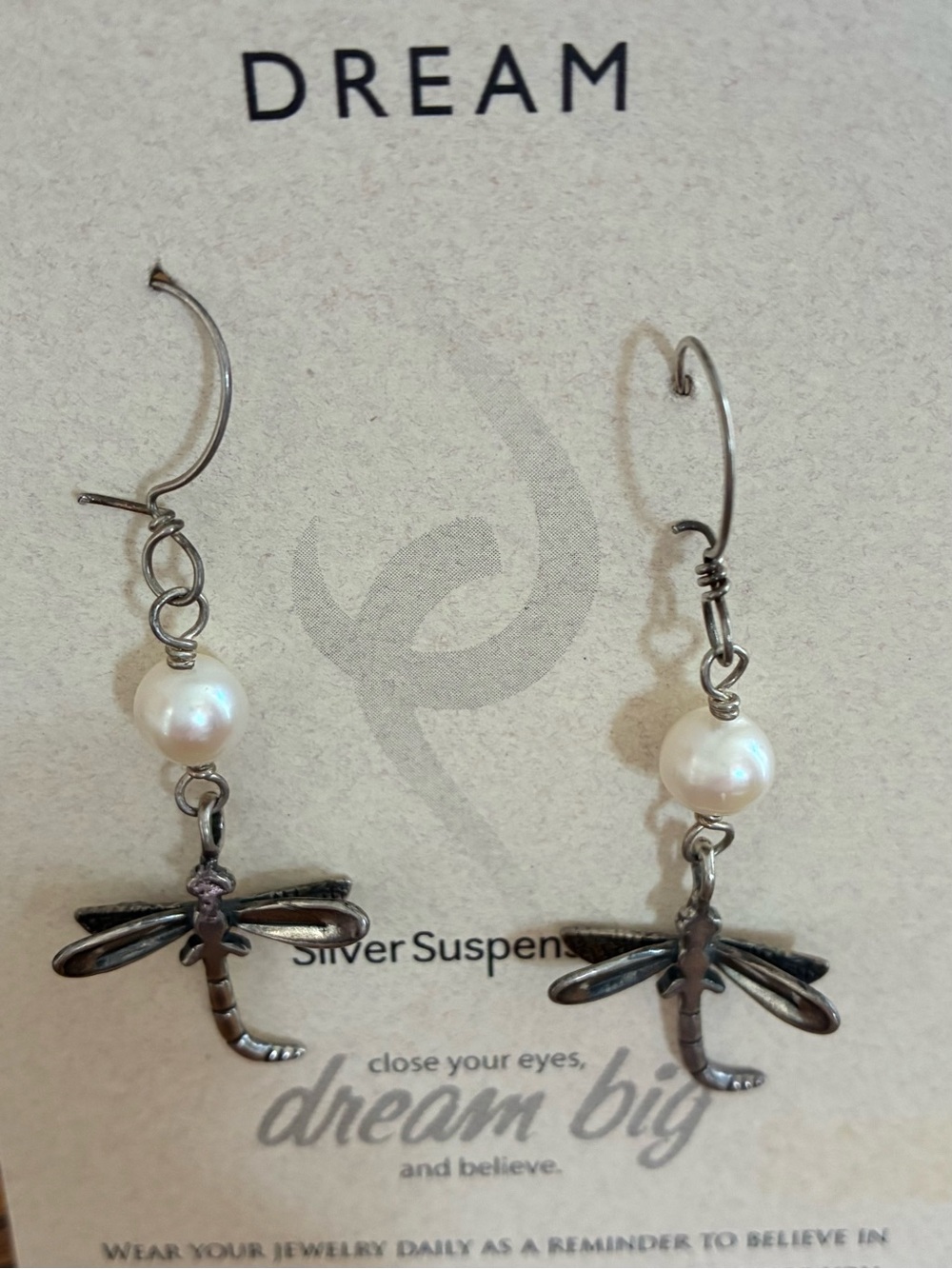 Dream Silver Dragonfly Pearl Drop Earrings
